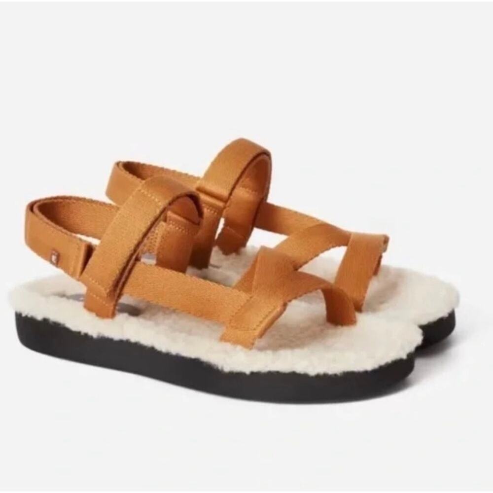 Everlane ReNew Teddy Sport Sandal Fleece Lined Adjustable Nylon Strap Black